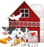 tema agrícola con muchos animales vector