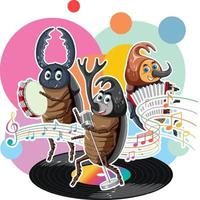 Group of beetle playing music together vector