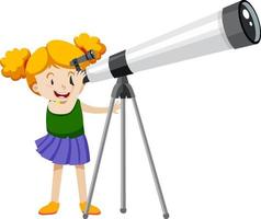 Little girl and big telescope vector