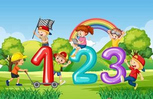 Number 1 2 3 with children cartoon character vector