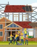 Building construction site with workers vector