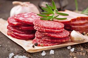 Assorted deli meats, rosemary and pepper photo