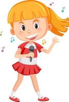 Cute girl cartoon holding microphone singing vector