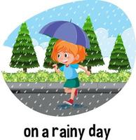 English prepositions of time with raining scene vector