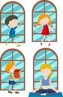 Set of simple kids cartoon characters vector