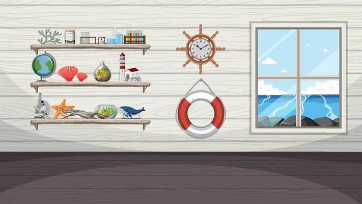 House wall decor with sea view window