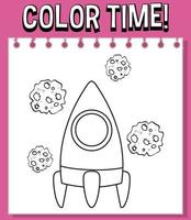 Worksheets template with color time text and rocket outline vector