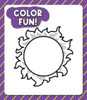 Worksheets template with color fun text and sun outline vector