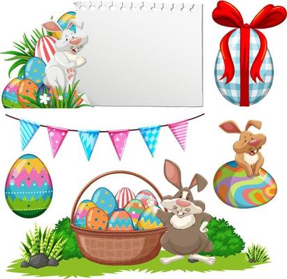 Easter theme with bunny and eggs in garden