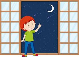 niño señalando con el dedo a la luna vector