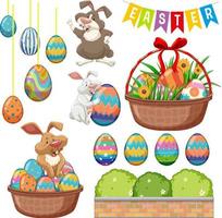 Happy Easter day with bunny and eggs vector