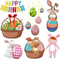Happy Easter day with bunny and eggs vector