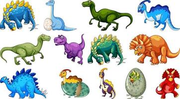 muchos dinosaurios sobre fondo blanco vector