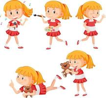 Set of happy ponytail girl character vector