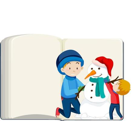 Opened blank book with Children and snowman