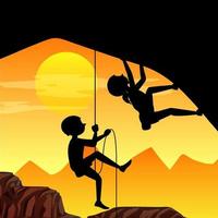 Silhouette rock climbing background vector