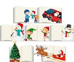 conjunto de diferentes libros en blanco abiertos con santa claus vector