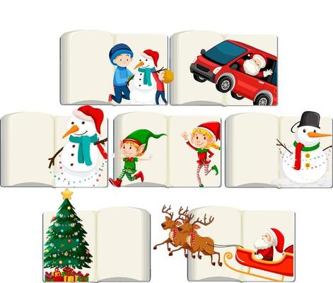 Set of different opened blank books with Santa Claus