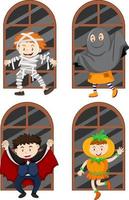 Set of different kids in Halloween theme vector