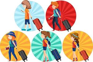 Different tourist simple characters set vector