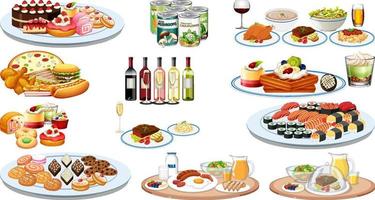 Set of different foods and beverages vector