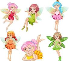 Set of different beautiful fairy girl cartoon character vector