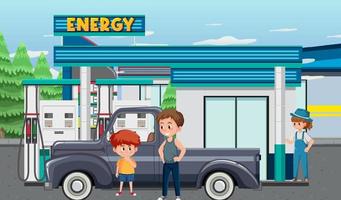 Gas station cartoon scene vector