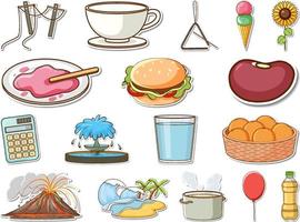 Sticker set of mixed daily objects vector