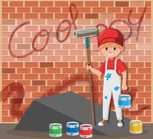 Painter with buckets of paints vector