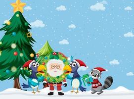 Christmas theme with Santa and birds vector