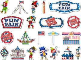 Sticker set of amusement park and fun fair objects vector