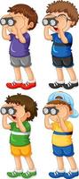 Set of children look through binoculars vector