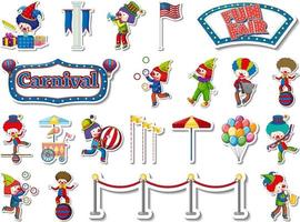 Sticker set of amusement park and fun fair objects vector