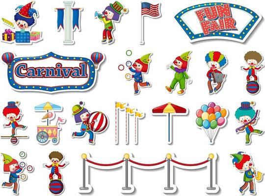 Sticker set of amusement park and fun fair objects