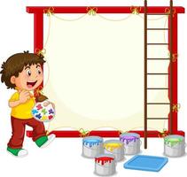 Board template with boy and paints vector