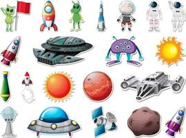 Sticker set of outer space objects and astronauts vector