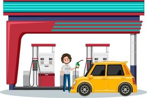 Gas station scene on white background vector