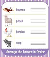 Worksheet design with arranging letters vector