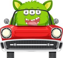 Monster in classic red car on white background vector