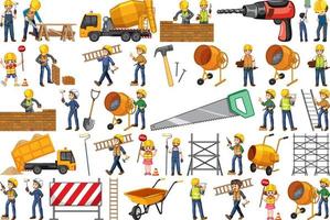 Construction worker set with man and tools vector