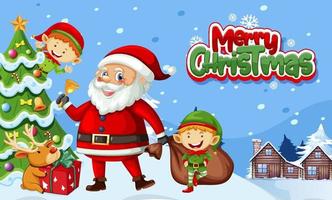 Merry Christmas banner design with Santa Claus and elves vector