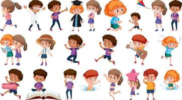 Set of children doing different activities on white background vector