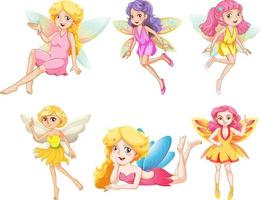 Set of different beautiful fairy girl cartoon character vector