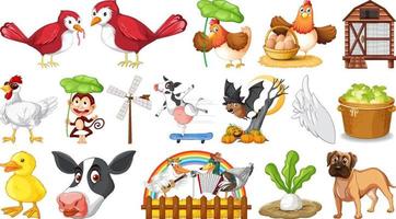 Many farm animals on white background vector