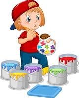 Little girl with buckets of paints vector