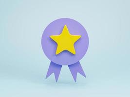 3D render, 3D illustration. Award winner medal with star and ribbon. icon design cartoon minimal style. photo