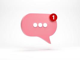 3D rendering, 3D illustration. Chat bubble icon isolated on white background. Minimal pink chat typing. Design element for social media, messages or comment. photo