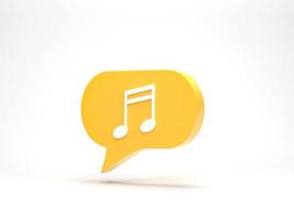 3D rendering, 3D illustration. Music note icon in chat speech bubble isolated on white background. Concept of talk about song. photo