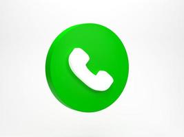 3D rendering, 3D illustration. Phone call icon isolated on white background. Telephone icons in green accept incoming call photo