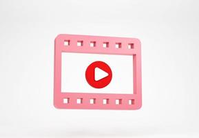 representación 3d, ilustración 3d. icono de reproducción de video rosa aislado sobre fondo blanco. icono de reproducción de cine mínimo. concepto de reproductor de video, página web, botón de reproducción o transmisión foto